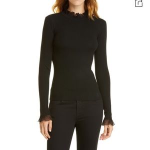Ted Baker Dvana Frilled Trim Ribbed Sweater In Black